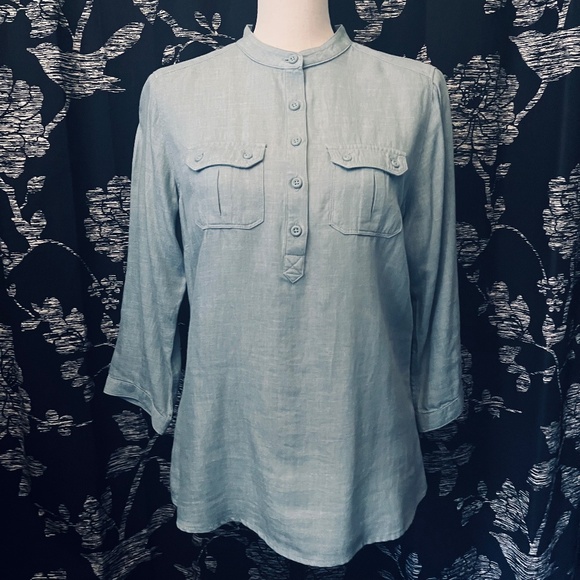 L.L. Bean Linen Tencel Blend 3/4 Sleeve Dusty Coastal Blue Tone Very Soft Size S - Picture 2 of 9